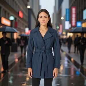 Covington Women's Button Front Rain Trench Coat Tortoise Shell Style Buttons LG